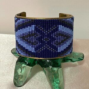Western Inspired Beaded Cuff Bracelet Blue